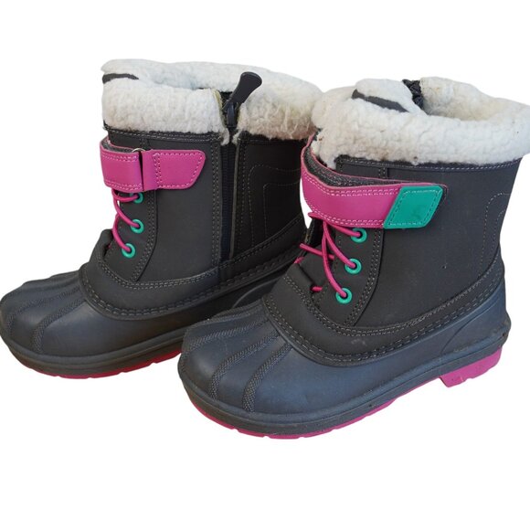 Cat & Jack Thermolite Girls Winter Snow Boots Size 12 Black & Pink Waterproof In - Picture 2 of 7